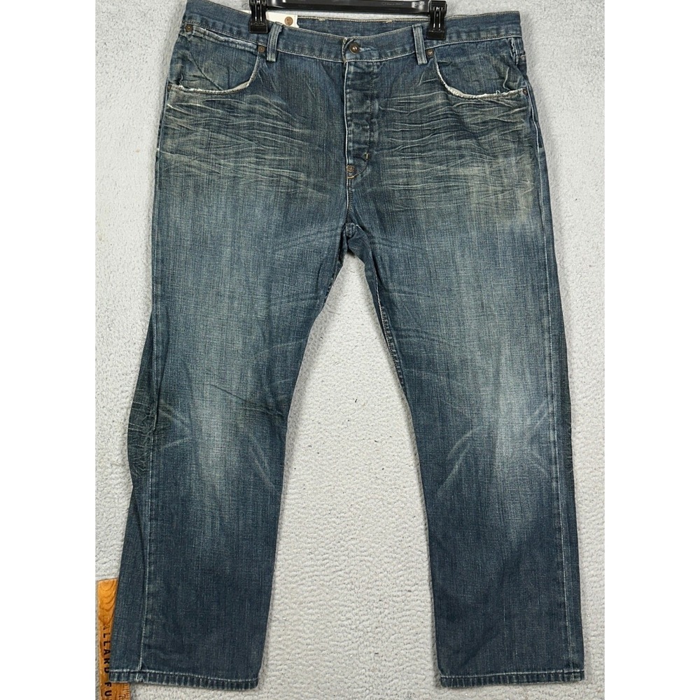 Morrison Jeans Mens 40 Blue Straight Leg Whiskering Distressed Denim 5 Pocket